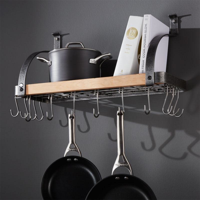 Enclume &amp;reg; Steel and Wood Bookshelf Wall Pot Rack