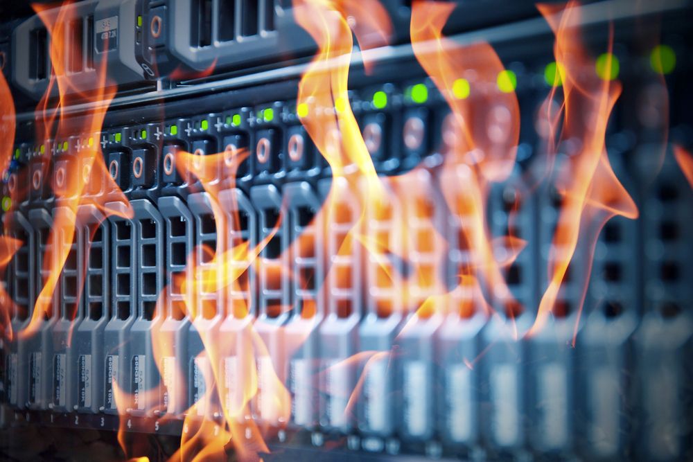 server rack on fire