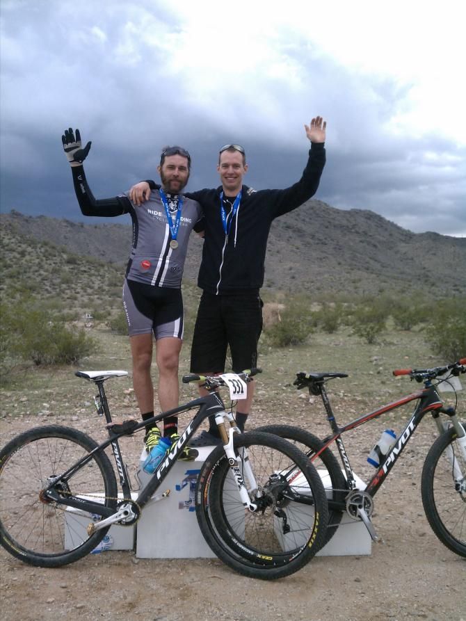 Macky Franklin the podium with fellow Pivot racer Dejay Birch