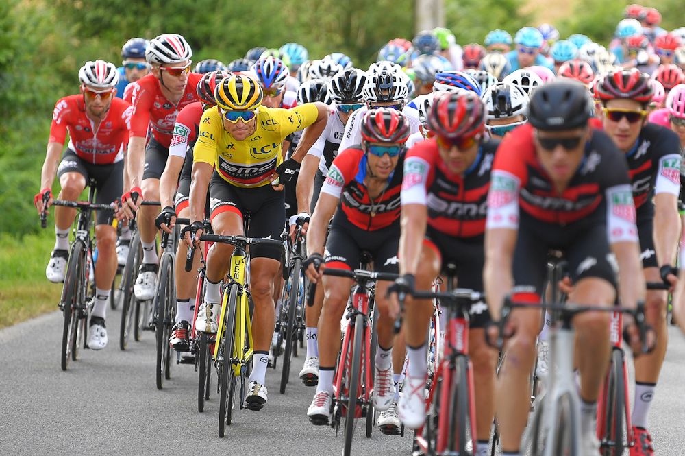 Greg Van Avermaet in yellow during stage 6 at the Tour de France