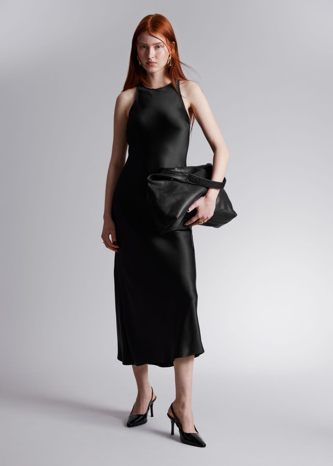 Slim Satin Midi Dress