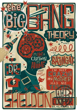 This artwork pays tribute to "The Big Bang Theory" TV show. Cog-nition, Steve Simpson, 24"H x 18"W, silkscreen.