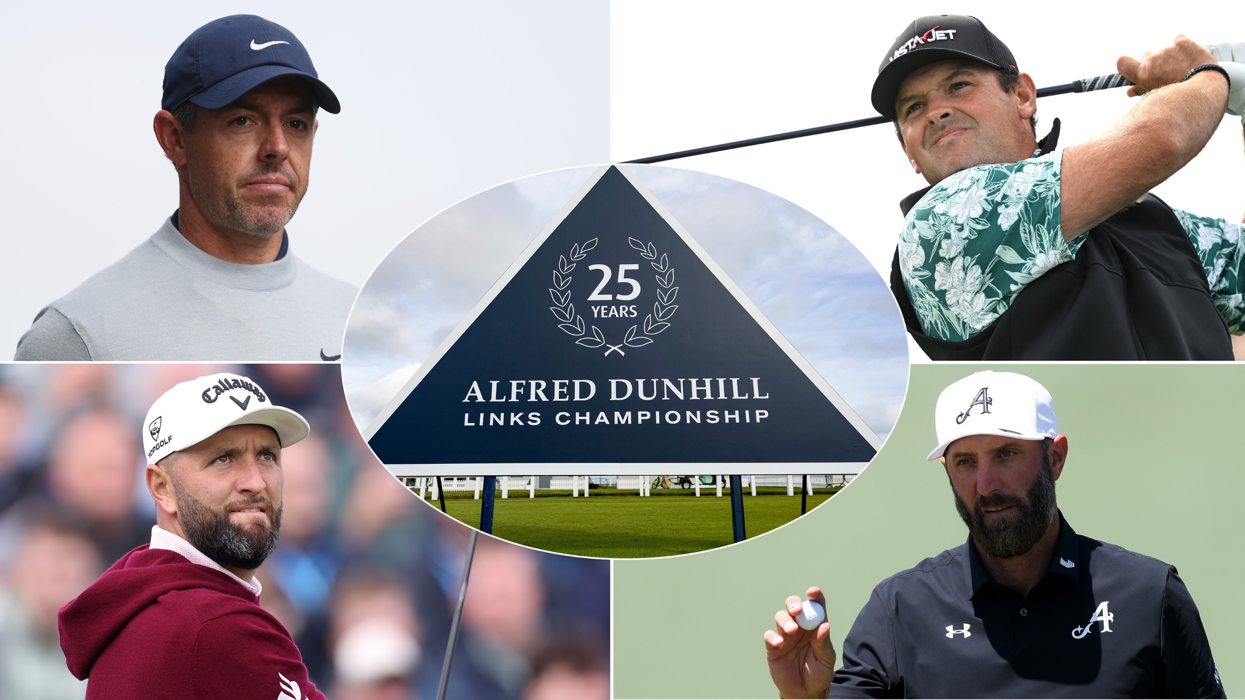 An Alfred Dunhill Links Championship board, with four golfers around it