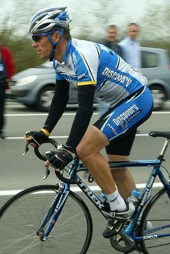 Lance Armstrong (Discovery Channel) shows some tan lines from perhaps some secret training.