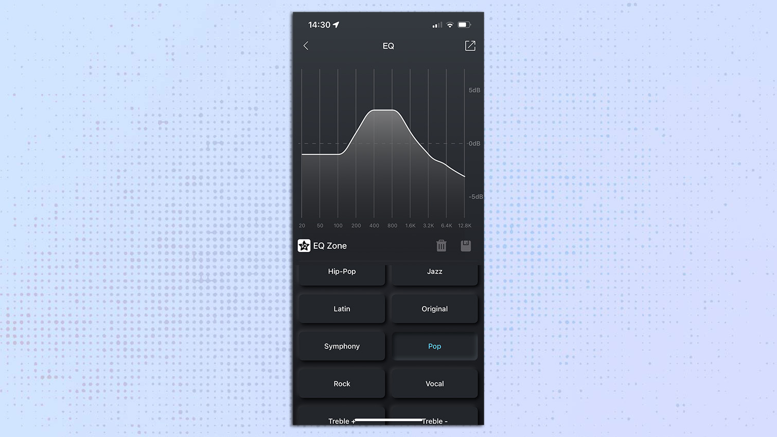 Screenshot from the Tozo app for the Tozo PE1 Bluetooth speaker showing the pop eq settings.