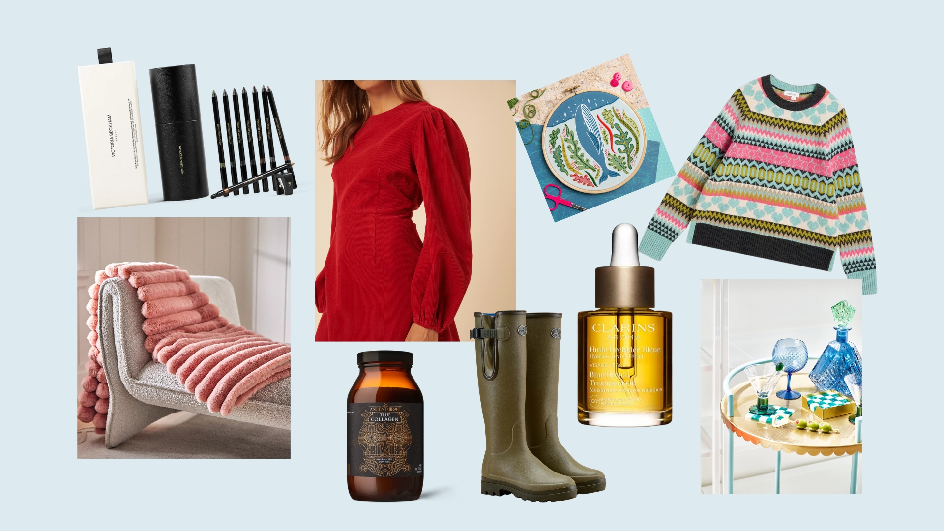 A collage of items across homes, health, fashion and beauty that would make ideal Christmas presents for women in 2025