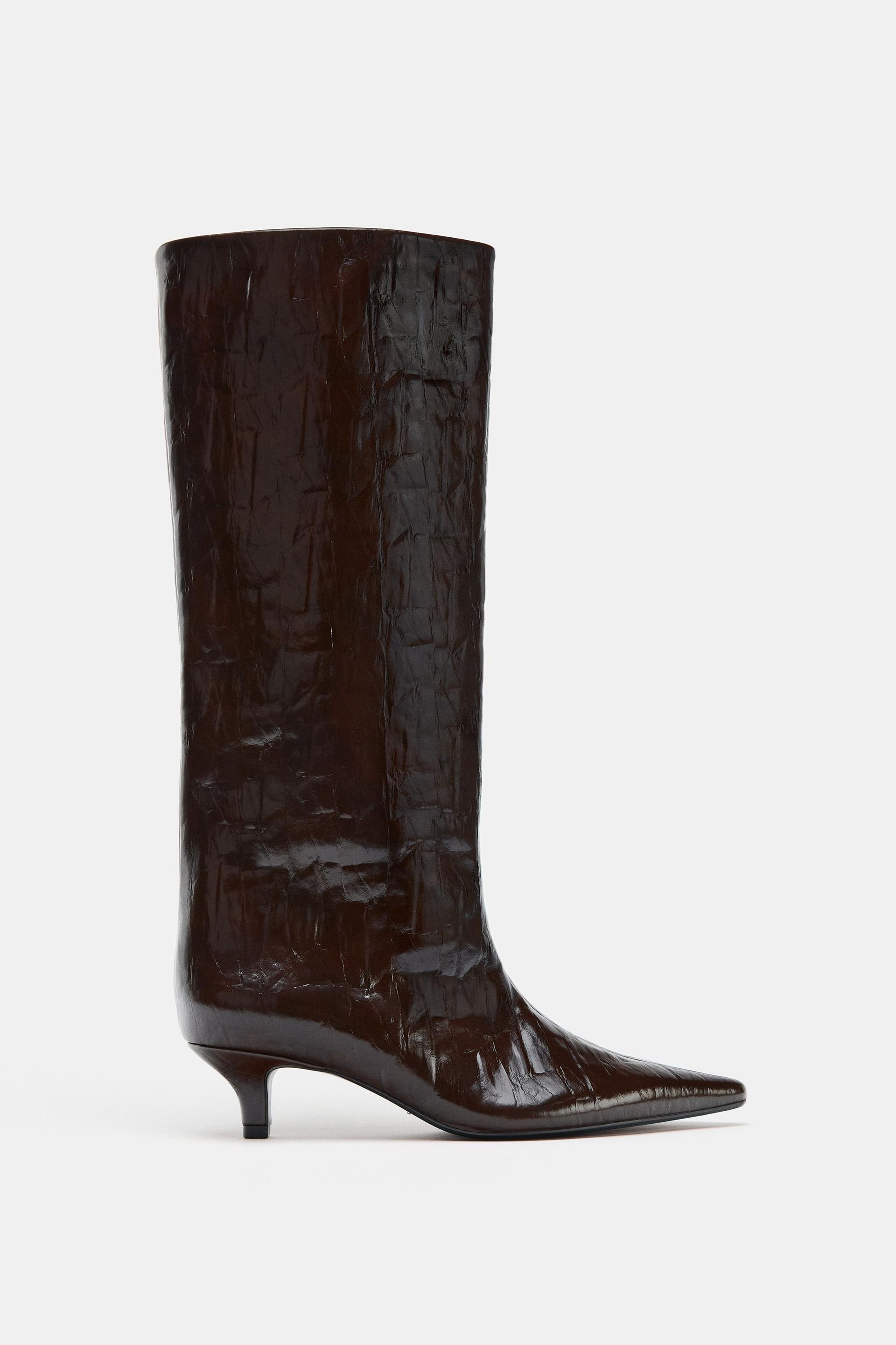 Crackled Kitten Heel Boots