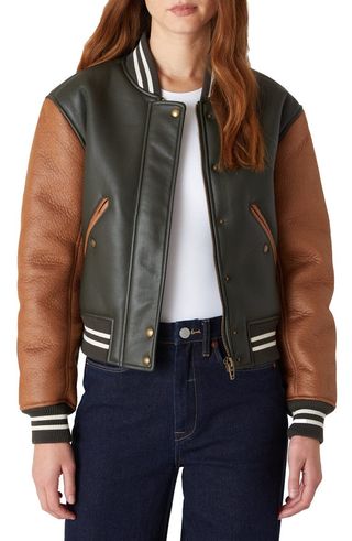 Bonded Faux Leather Bomber Jacket