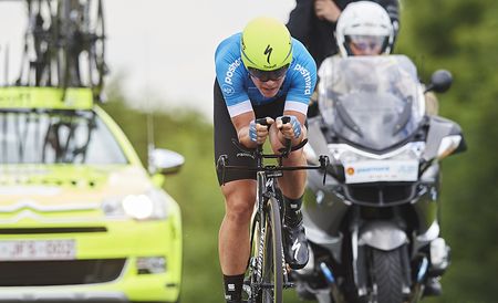 Mads Valgren of Tinkoff in action during stage four at the Postnord Danmark Rundt race time trial in Nyborg