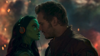 Star-Lord and Gamora almost kiss in GOTG