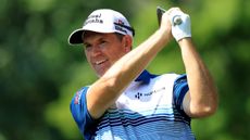 Padraig Harrington plays a shot during the final round of the 2022 US Seniors Open