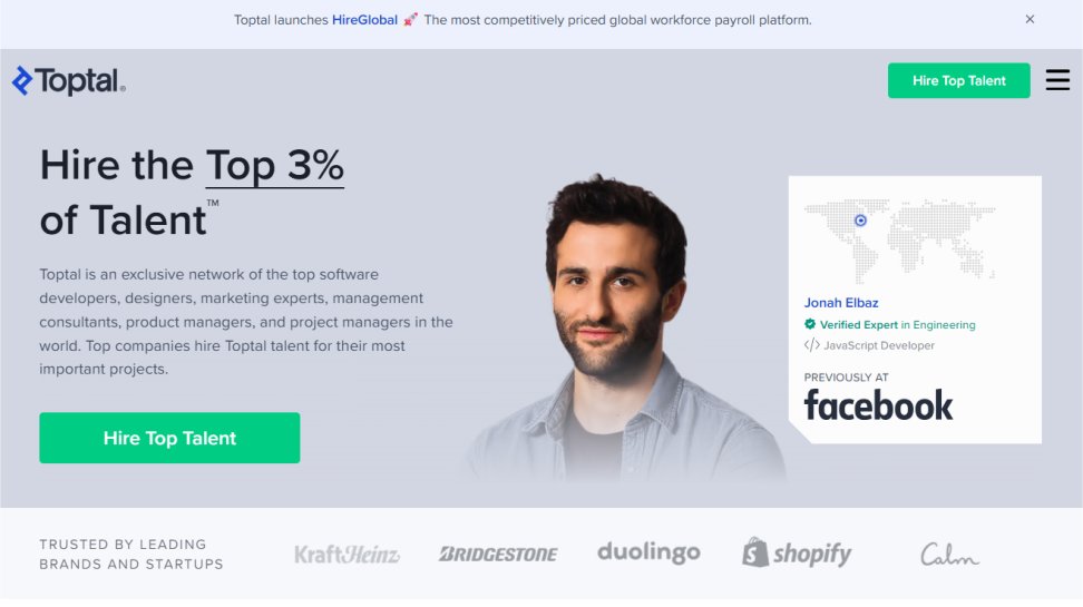 Toptal website screenshot (June 2025).