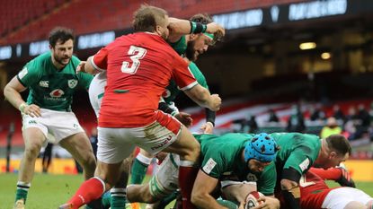 Tadhg Beirne of Ireland goes over to score their side's first try during the Guinness Six Nations match between Wales and Ireland