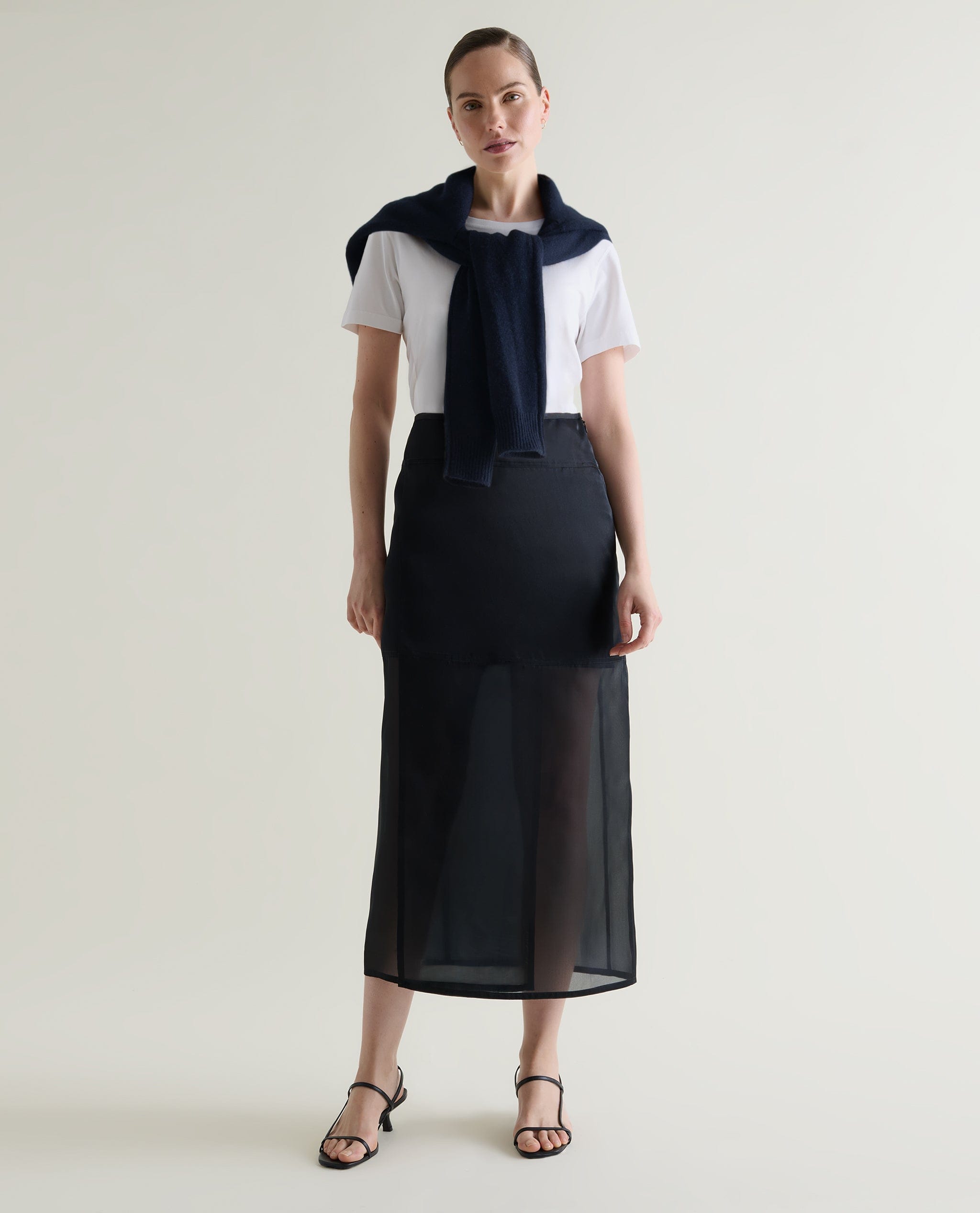 Women&#039;s Silk Organza Panelled Skirt - Black