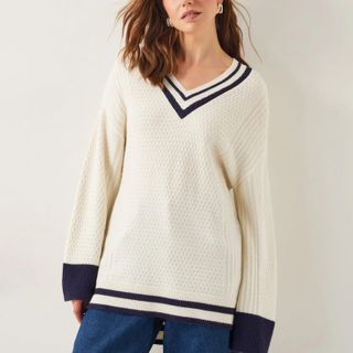 Monsoon Textured V-Neck Jumper With Wool