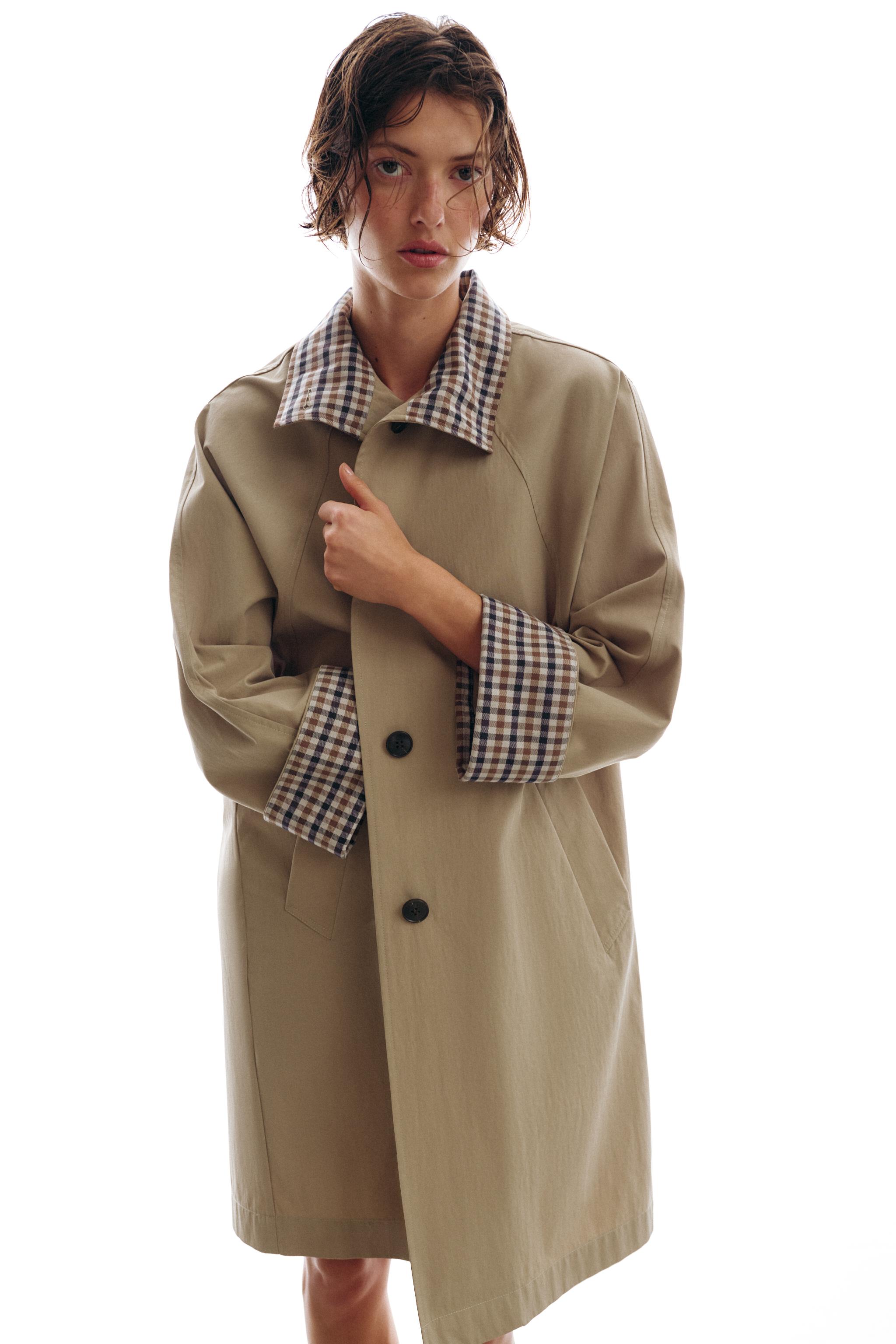 Oversize Trench Coat With Check Cuffs