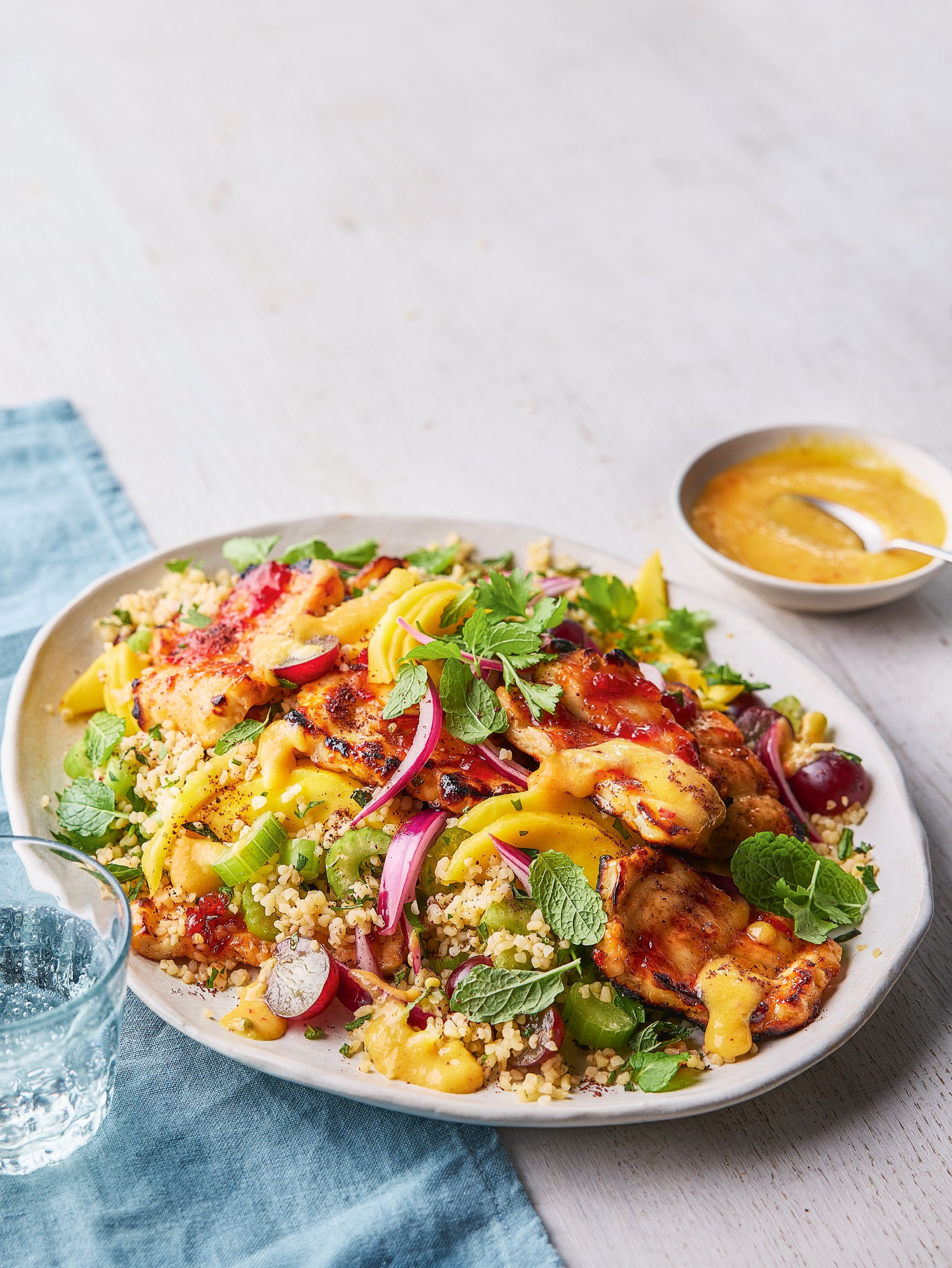Grilled halloumi and fruity bulgar salad