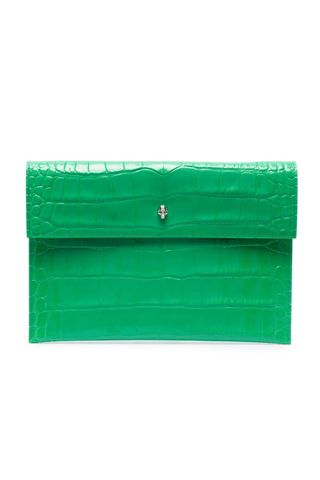 crocodile-embossed envelope clutch bag