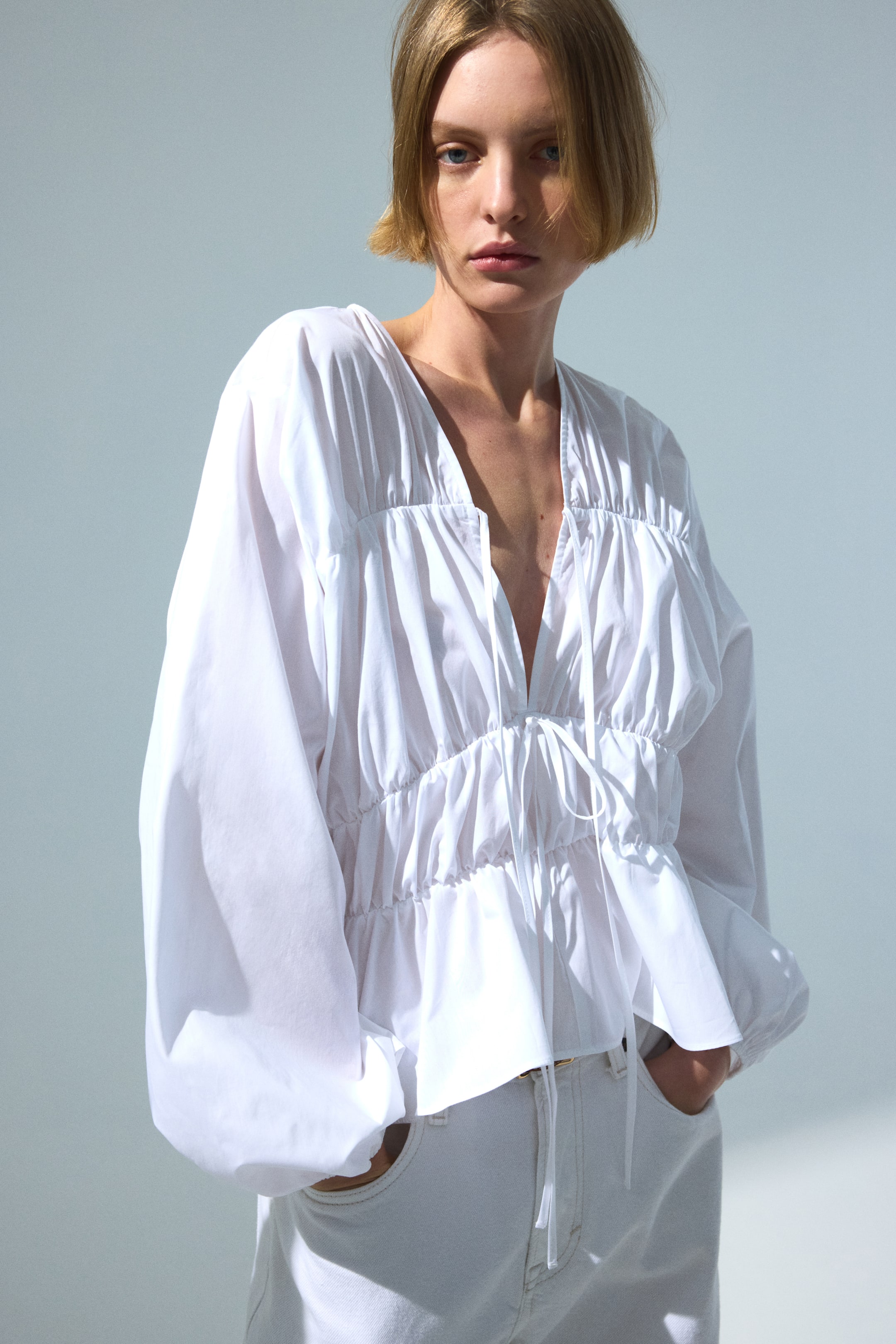 Drawstring Poplin Blouse