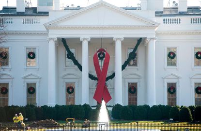 An AIDS ribbon at the White House.