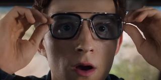 Tom Holland as Peter Parker in Tony's glasses in Spider-Man Far From Home