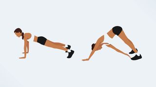 an illo of a woman doing an X plank