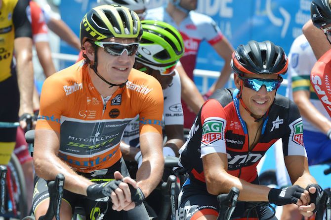 Richie Porte (BMC) at the 2018 Tour Down Under with overall winner Daryl Impey (BMC)