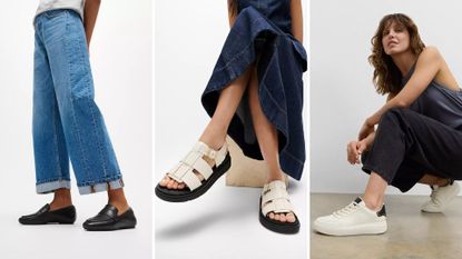 Three pairs of FitFlop shoes on models 