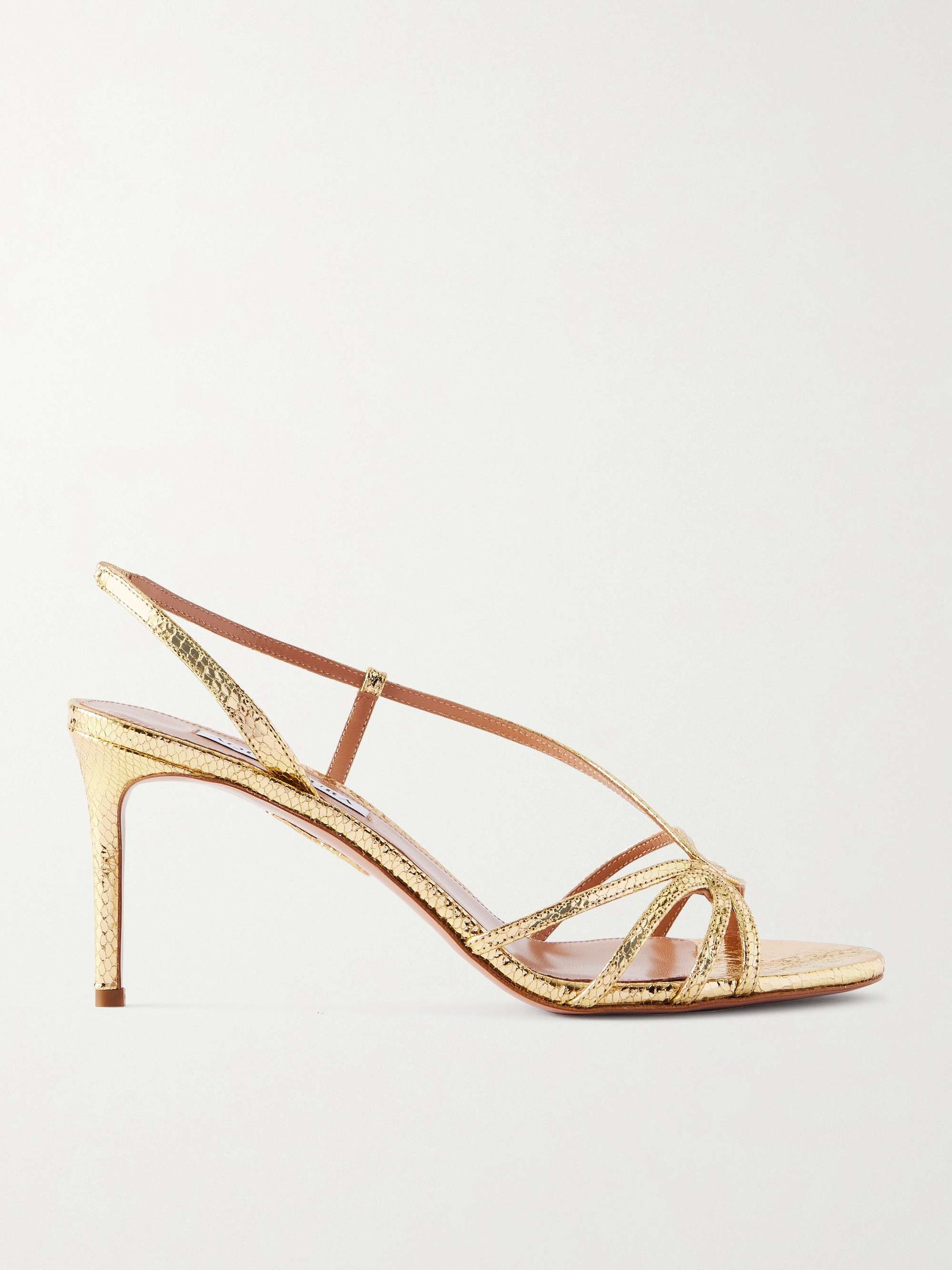 Talk to Me 75 Metallic Snake-Effect Leather Slingback Sandals