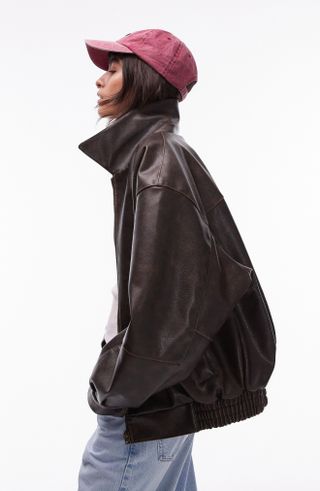 Oversize Faux Leather Bomber Jacket