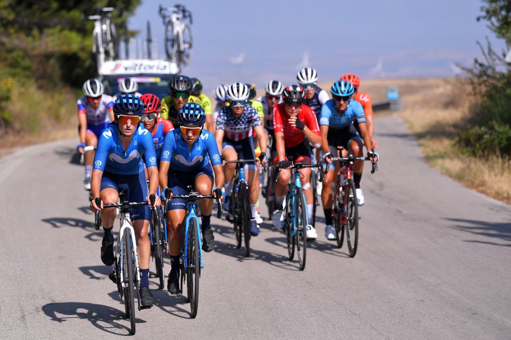 MOTTAMONTECORVINO ITALY SEPTEMBER 19 2 of Serbia and Movistar Team Women Paula Andrea Patino Bedoya of Colombia and Movistar Team Women during the 31st Giro dItalia Internazionale Femminile 2020 Stage 9 a 1099km stage from Motta Montecorvino to Motta Montecorvino 645m GiroRosaIccrea GiroRosa on September 19 2020 in Motta Montecorvino Italy Photo by Luc ClaessenGetty Images