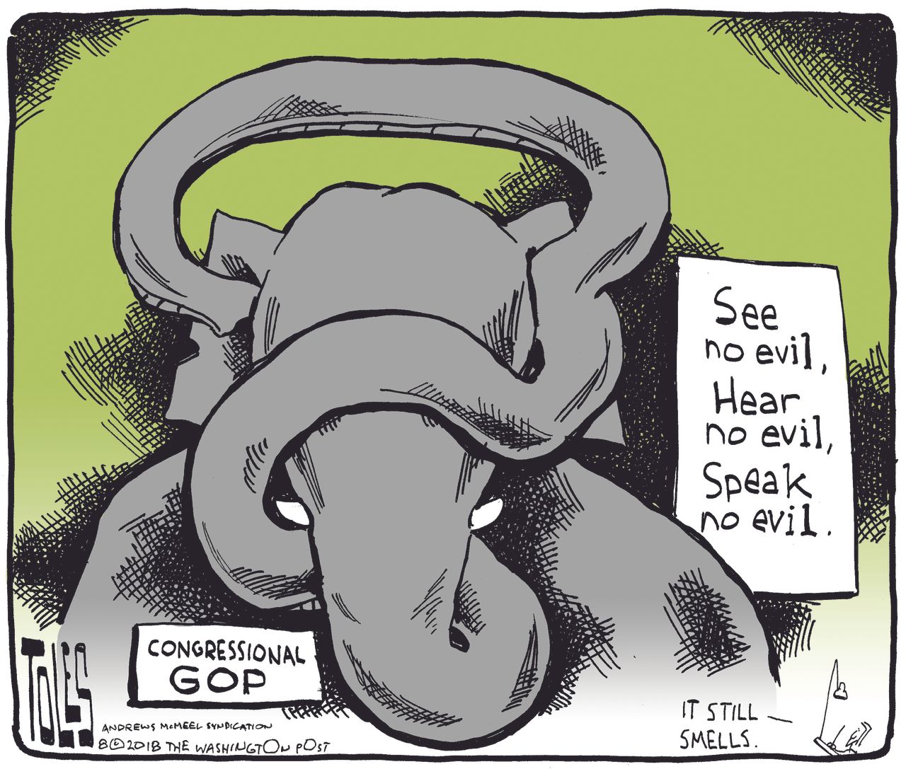 Political cartoon U.S. Trump Congressional GOP see no evil