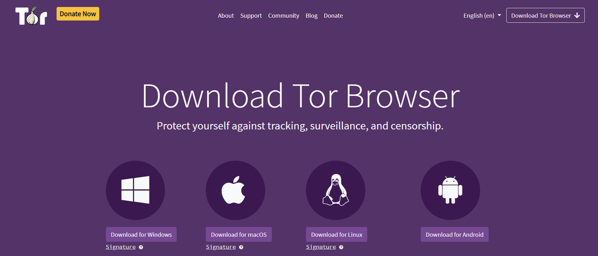 Website screenshot for Tor Browser