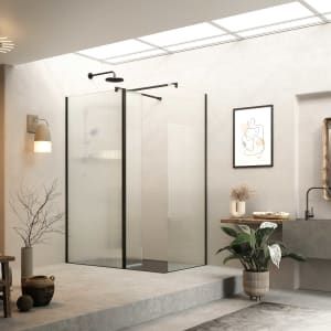 Roman Haven 8mm Fluted Black Wet Room Shower Screen Only - 2000 X 865mm