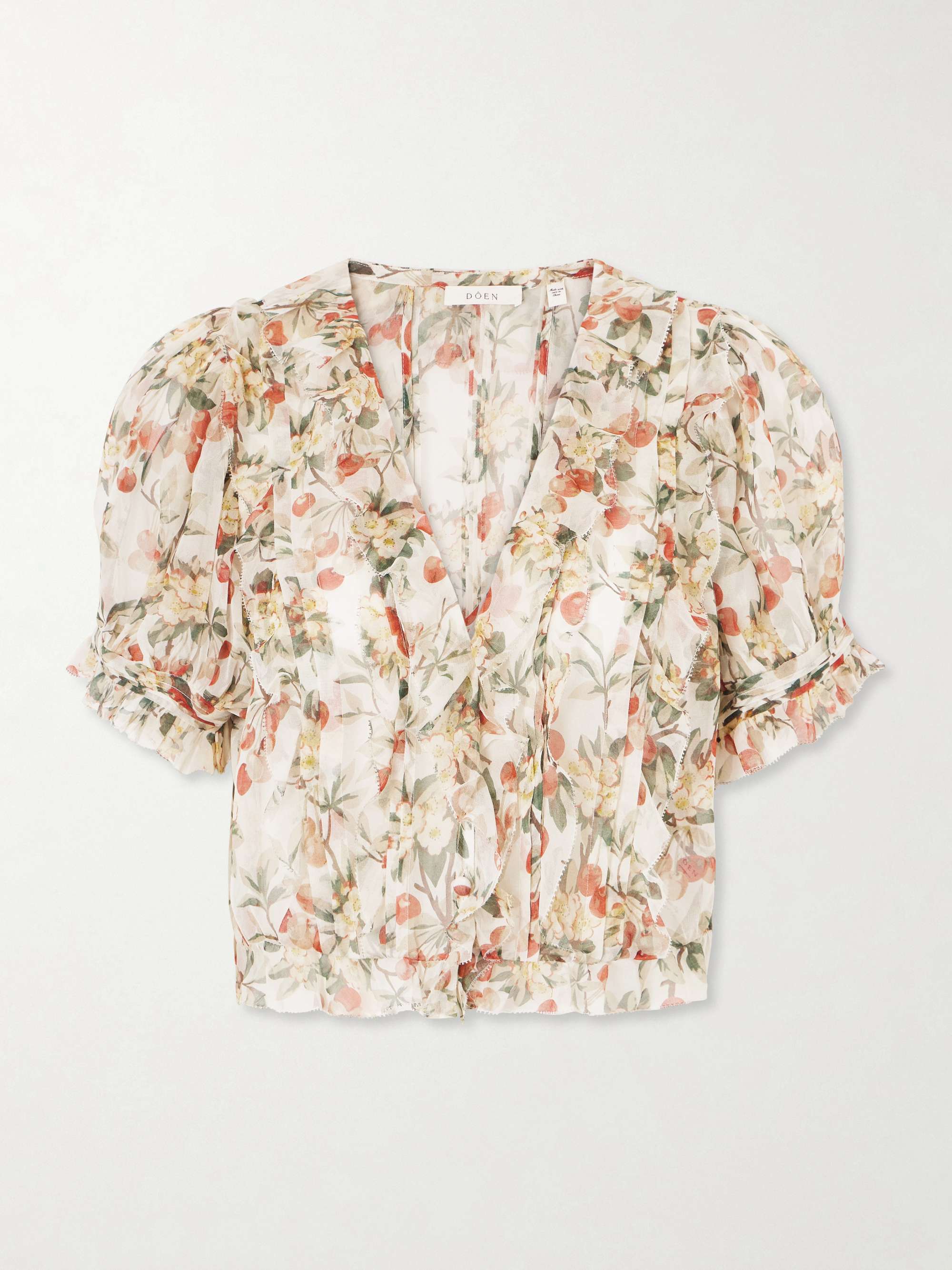 Salona Pintucked Ruffled Floral-Print Silk-Georgette Blouse