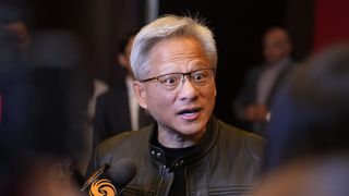 Jensen Huang looking surprised in a chat with media.