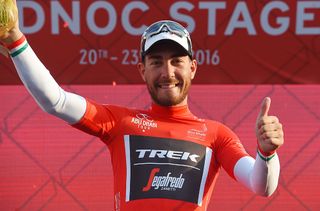 Giacomo Nizzolo (Trek-Segafredo) takes the first red leader's jersey at 2016 Abu Dhabi Tour