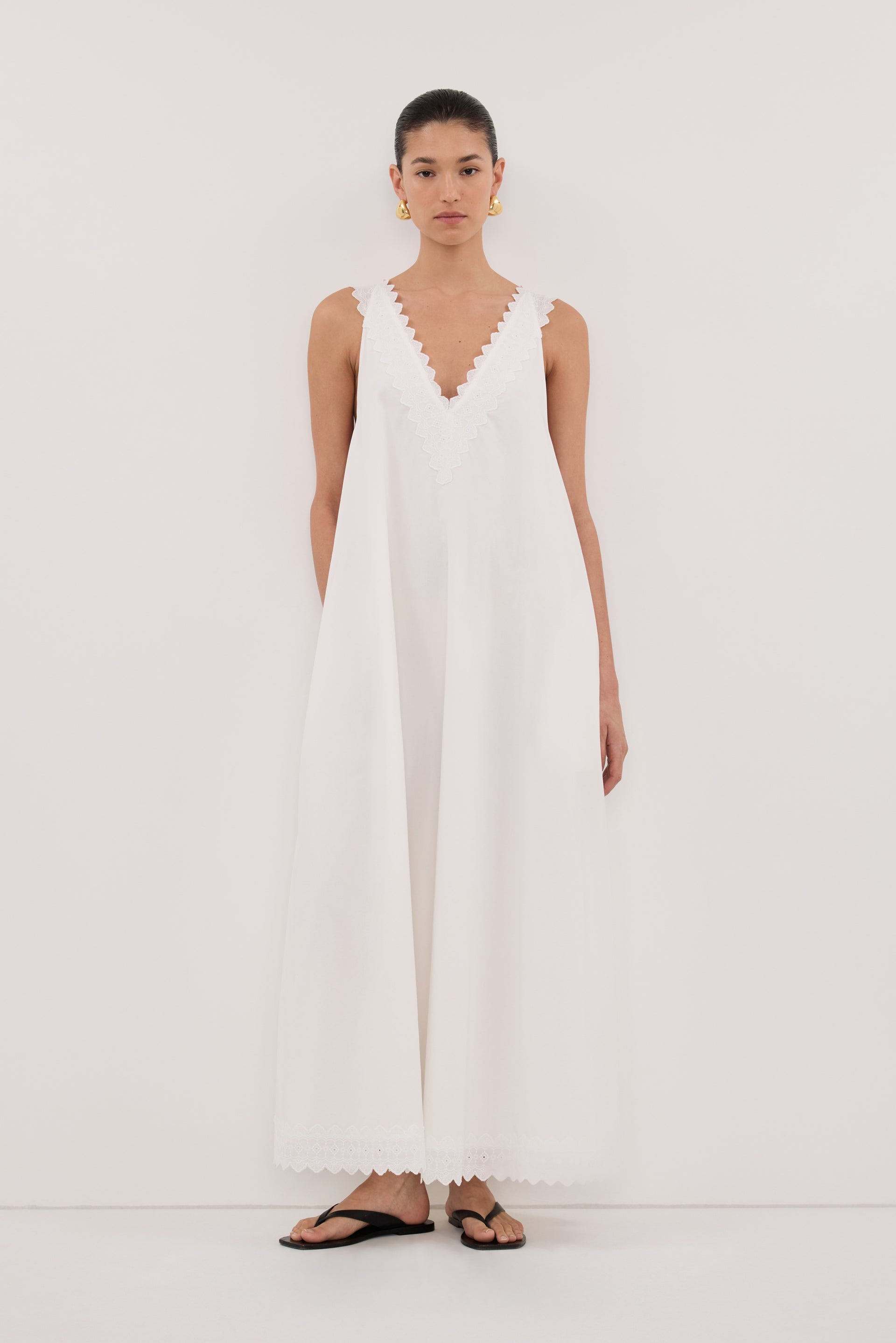 Annabel White Sleeveless V Neck Midi Dress - 0 / White