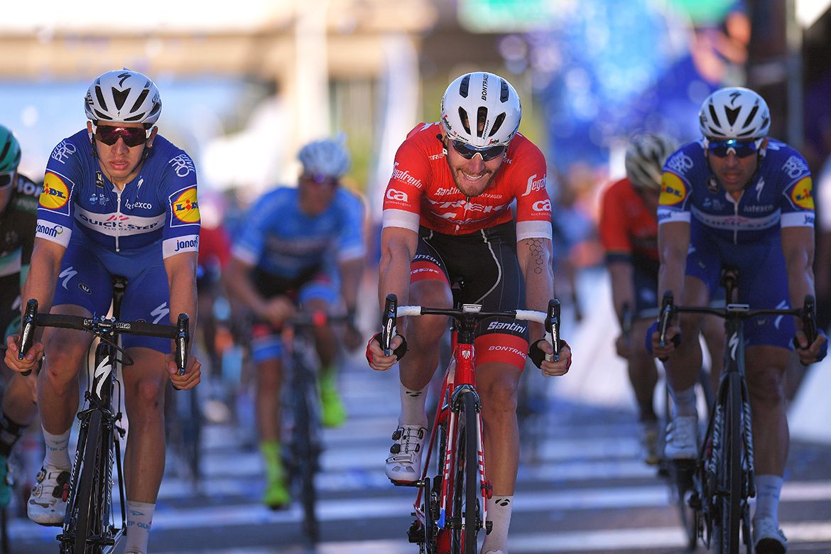 Giacomo Nizzolo (Trek-Segafredo) crosses the line in first place
