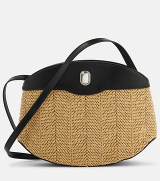 Tondo Leather-Trimmed Raffia Crossbody Bag