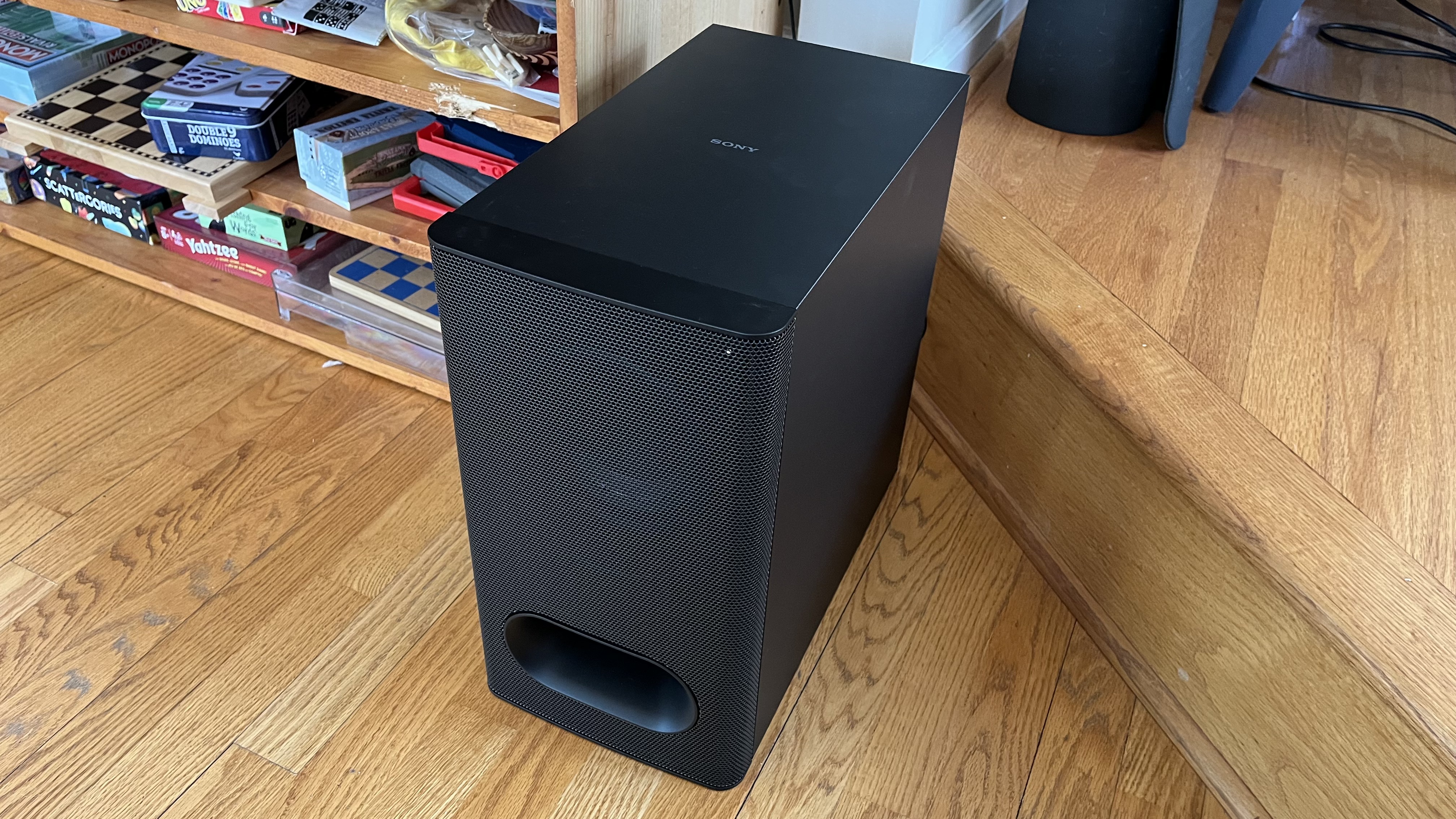 Sony Bravia theater bar 6 wireless subwoofer on wood floor