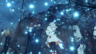 Xenoblade Chronicles 3 characters, Mio and Noah performing an off-sending