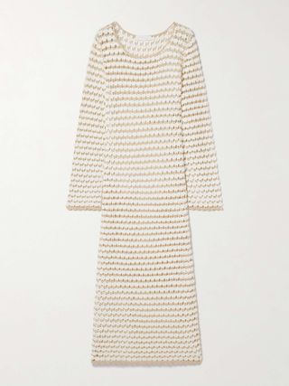 Tallow Metallic Crocheted Cotton-Blend Midi Dress