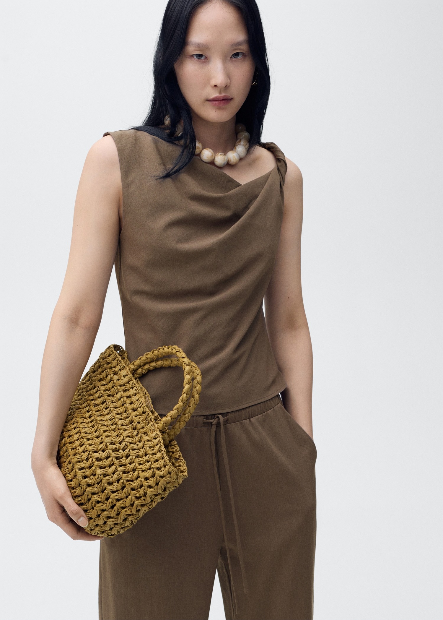 MANGO, Asymmetrical Draped Top With Straps