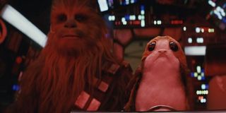 Chewbacca and a Porg in Star Wars: The Last Jedi
