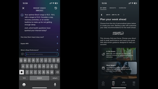 The AI Coach and Plan Your Week Ahead screens from the Whoop app