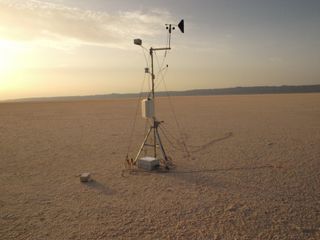 This weather station at Tunisia's Chott el Jerid salt pan was used to study whether similar environments on Mars could host life.
