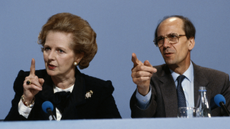 Norman Tebbit with Margaret Thatcher campaigning on the eve of the UK general election, 10 June 1987.