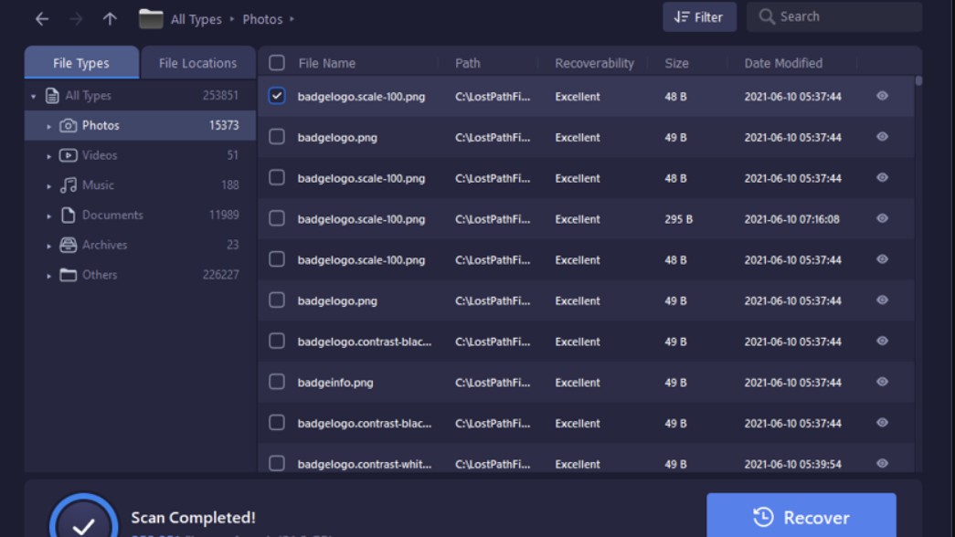 iTop Data Recovery smart filters