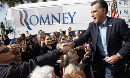 Mitt Romney greets supporters during a rally in Charleston, S.C.: Thursday's Republican debate will likely see some sparring between Romney and Newt Gingrich.